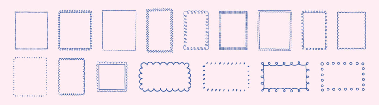 Minimal handdrawn rectangular and square borders set