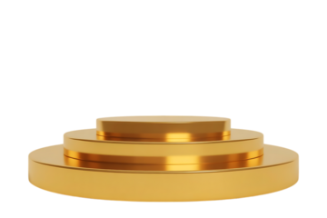 A gleaming golden three tiered circular podium representing achievement and success isolated on transparent background