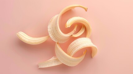 Banana Peel Slices on Soft Pink Background with Natural Lighting