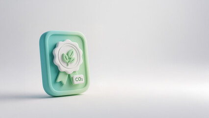 CO2 Carbon Capture Credit Certificate Icon in Minimalist Soft Neumorphic 3D Design 