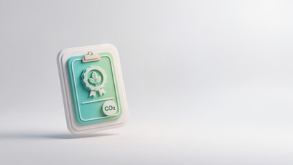 CO2 Carbon Capture Credit Certificate Icon in Minimalist Soft Neumorphic 3D Design 