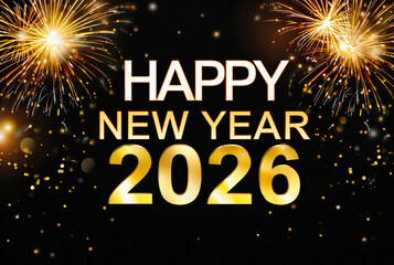 New Year Celebration with Fireworks and Happy New Year 2026 Text