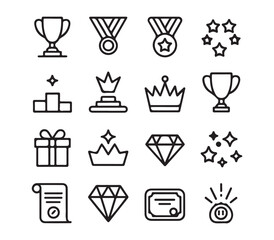 Line icons for success, achievement, awards, victory, and reward