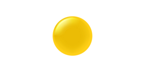 A single glossy yellow sphere with a light reflection, isolated on a plain white background.