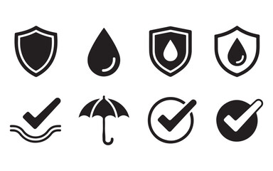 Waterproof protection, security, and safety icons set for web