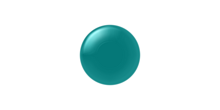 A shiny three-dimensional teal sphere with a light reflection, isolated on a white background.
