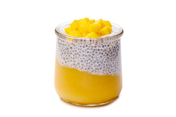 Single serving layered mango treat, Portable mango and chia seed pudding for healthy snacking