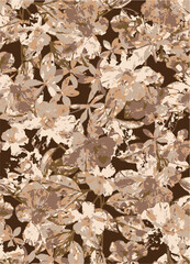 Romantic floral print with wildflowers sketch. Seamless pattern, gentle botanical background with various small flowers. Vector illustration.