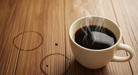 Steaming brew on rustic wood backdrop, evokes warmth and comfort
