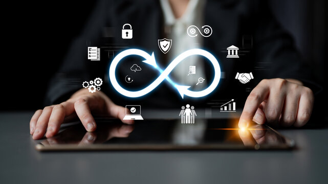 The infinity concept represents limitless innovation, creative growth, and embracing endless business opportunities for future advancement. Latch