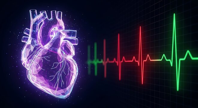 Digital Heartbeat EKG Pulse Line and Geometric Heart Shape electrocardiogram