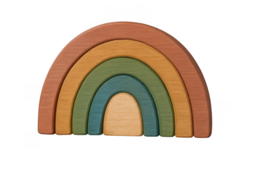 Wooden rainbow toy arch with earthy colors
