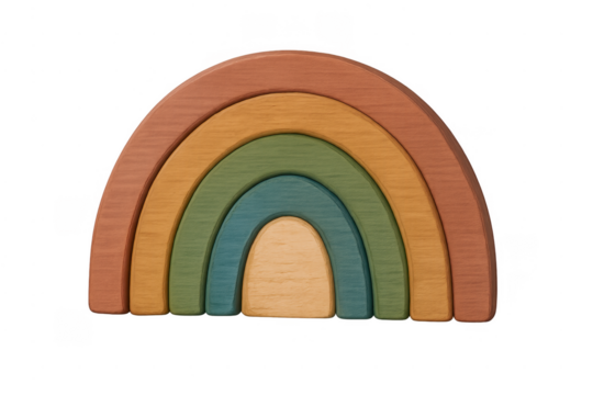 Wooden rainbow toy arch with earthy colors