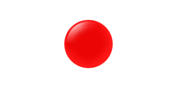 A shiny red sphere with a glossy highlight, resembling a three-dimensional button or icon, isolated on a plain white background.