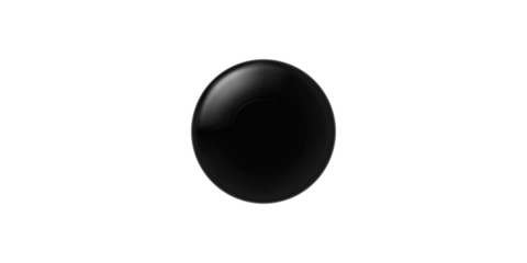 A single glossy black sphere with a subtle highlight, isolated on a clean white background.