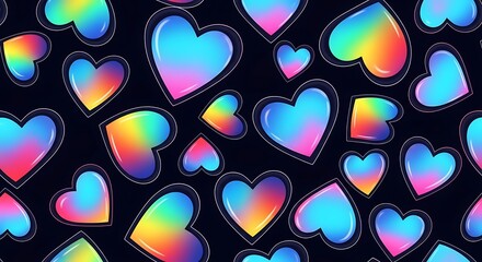 Colorful Gradient Hearts Pattern on Dark Background love
