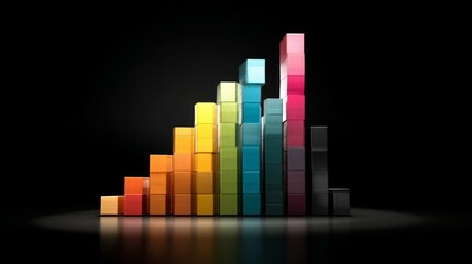 Colorful Bar Graphs Representing Data Visualization in Modern Business Analysis and Financial Growth on Black Background