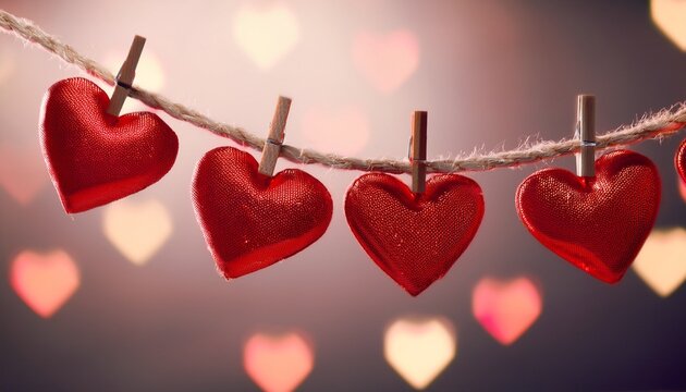 string of hearts hanging from a rope