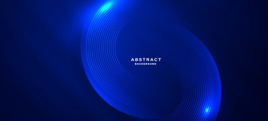 Blue abstract background with glowing concentric circular lines.