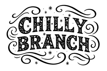 Fototapeta premium Chilly Branch Lettering. Chilly Branch — Decorative Display Lettering, patterned letters filled with tiny bird