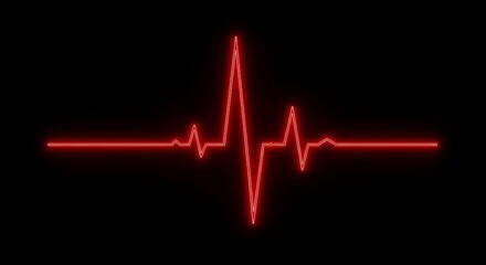 Bright Red Neon Electrocardiogram Line on Black Background heartbeat pulse