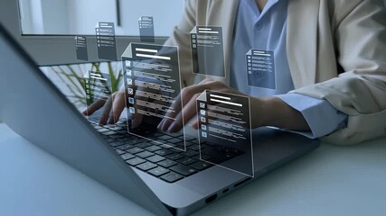 Businessman in computer doing online data documentation checklist survey. Fast checklist,clipboard task business management.Productivity checklist and filling survey form online. - Powered by Adobe