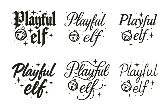 Playful Elf Calligraphy Styles. Playful elf. Create a calligraphy lettering illustration of the phrase: