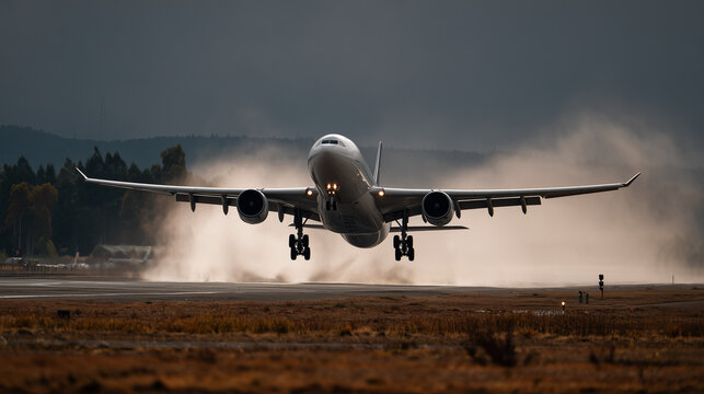 Passenger plane accelerating for takeoff