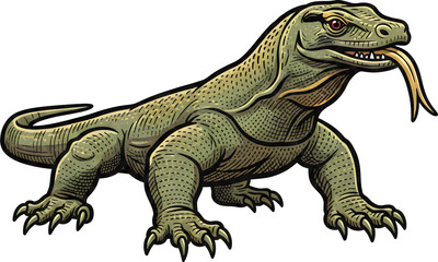 Obraz premium Realistic komodo dragon or monitor lizard illustration walking suitable for wildlife educational materials and zoo promotion graphics isolated on white background