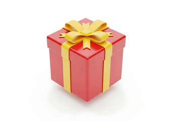 Obraz premium A tall red gift box tied with a yellow ribbon