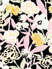 Romantic floral print with wildflowers sketch. Seamless pattern, gentle botanical background with various small flowers. Vector illustration.