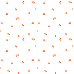 Sea buckthorn seamless pattern hand drawn watercolor. Botanical illustration food print, cluster with bright orange berries. Drawing for packaging, textile, wallpaper, packing paper, background