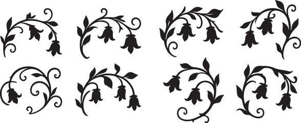  floral vine elements with bell shaped flowers silhouette vector