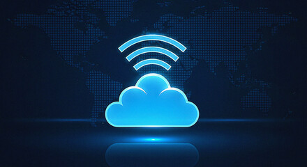 Global Cloud Computing and Wireless Connectivity Icon Representing Digital Data Storage and Network Communication