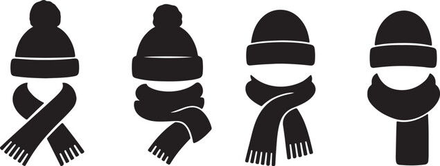winter hats and scarves set silhouette vector