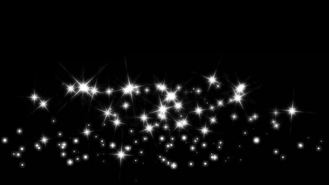 Glittering cartoon star dust trail sparkling particles, shining magic light fairy tail, particles sparkling glitter trail, Shiny abstract silver glitter sparkles flying. on black screen 4k animation.