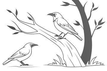 Two Birds on Branch Coloring Page | Nature Outline