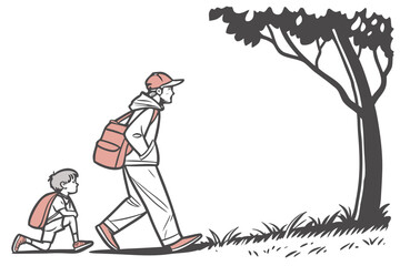 Father and Son Hiking Print | Family Outdoor Adventure Art