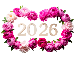 2026 New Year Botanical Peony Art Bundle Display, isolated on transparent background