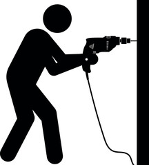 Man drilling wall icon. Construction signs and symbols.