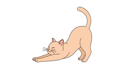 Cute line art illustration of a domestic cat stretching with a happy expression a simple pet graphic for animal lovers.