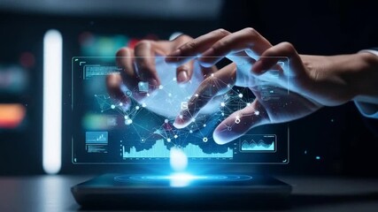 Futuristic technology concept with holographic interface and data analysis for innovation - Powered by Adobe