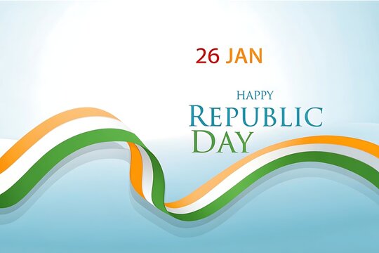 Happy republic day india with tricolor ribbon on light blue background