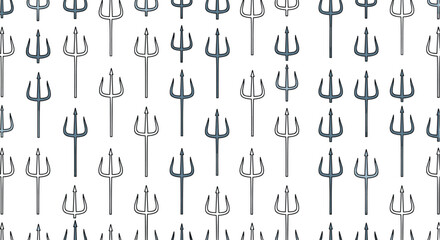Seamless pattern of various stylized tridents in different shades of grey a mythological and ancient weapon design.