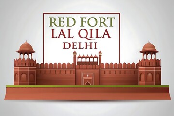 Red fort lal qila delhi india detailed architectural illustration isolated