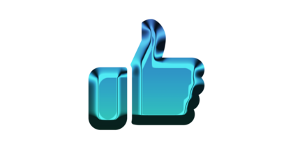 Thumbs up icon isolated on transparent background, a symbol of approval and agreement, rendered in a glossy, metallic blue, conveying a sense of positivity