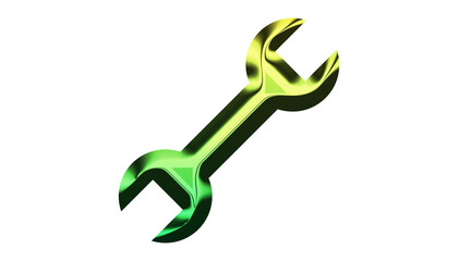 A vibrant green and yellow wrench isolated on transparent background, tool for repair and maintenance, symbol of craftsmanship and engineering, precision instrument