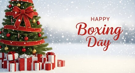 Festive boxing day celebration with christmas tree and wrapped presents