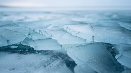 Macro Close-Up of Cracked Blue Glacial Ice Texture
