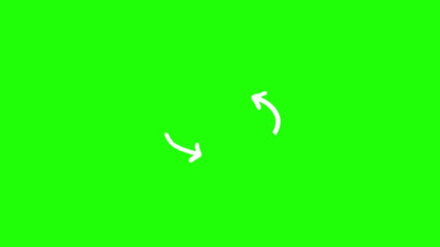 Hand drawn white curved arrows forming circle loop for recycle or refresh symbol animation isolated on transparent background.